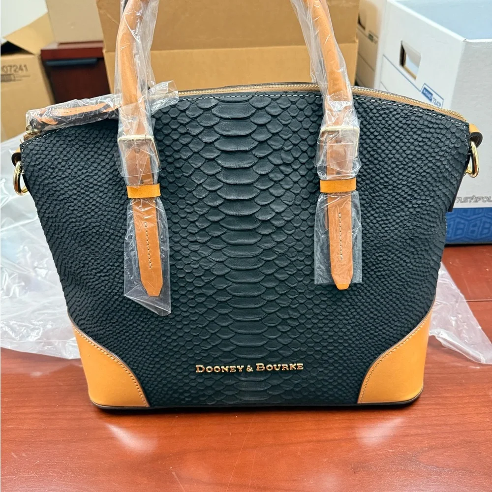 Dooney & Bourke Black and Tan Leather Handbag & Wallet - Picture 5 of 6